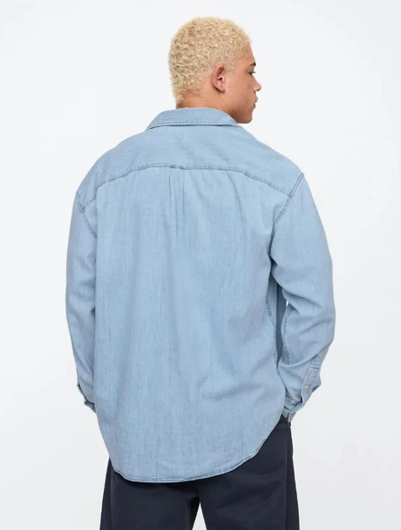 Gap Denim Big Gömlek 589582-589790 Erkek Kot Gömlek - Resim 9