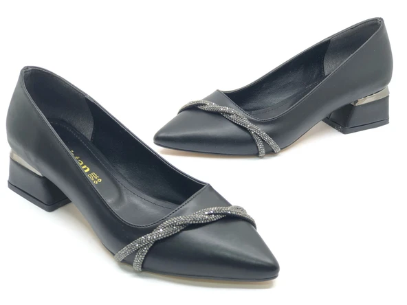 Mehtap Şerit Burgu Taş Detaylı Kısa Topuklu Kadın Babet Ayakkabı - Resim 2