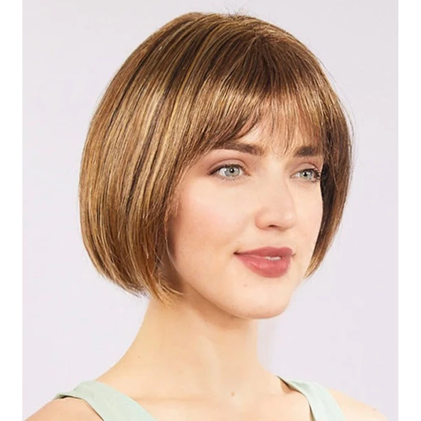Açık Kahverengi Küt Parti Peruk Küt Saç - Resim 4