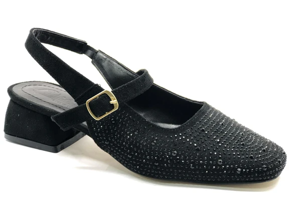 Seribo Taş Detaylı Kısa Topuklu Arkası Açık Kadın Babet Ayakkabı - Resim 4