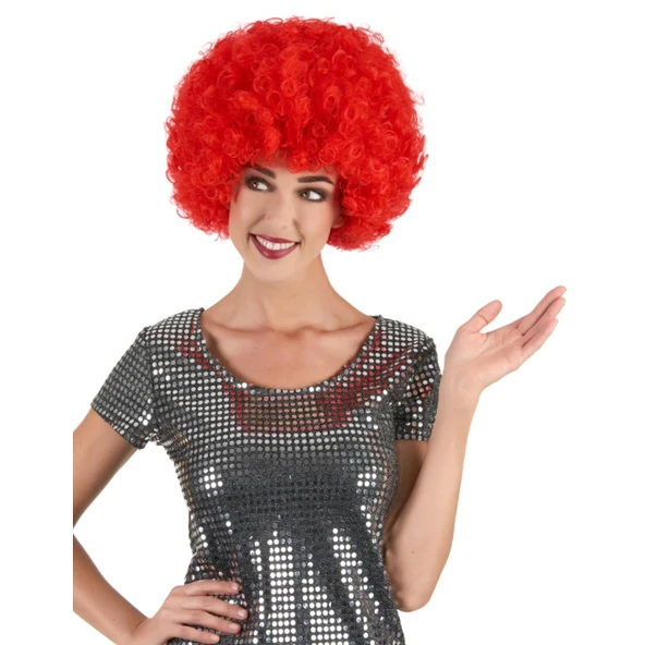 Kırmızı Renk Kıvırcık Afro Bonus Peruk - Resim 2