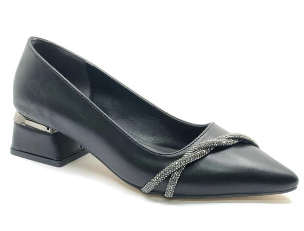 Mehtap Şerit Burgu Taş Detaylı Kısa Topuklu Kadın Babet Ayakkabı ürün görseli