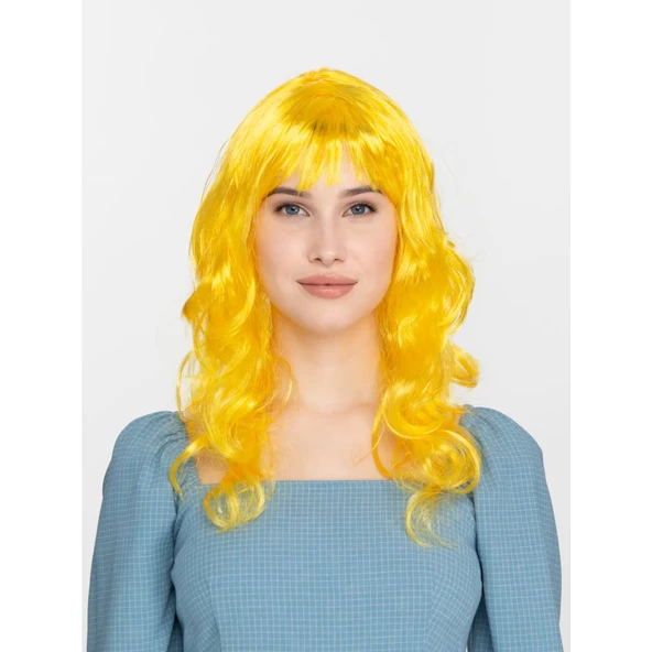 Sarı Renk Uzun Dalgalı Parti Peruğu ürün görseli 1