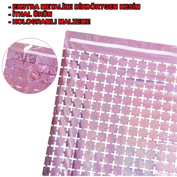 Ekstra Metalize Rose Gold Renk Disko Dikdörtgen Kesim Kapı Perdesi Dekorasyon 1x2 Metre - Resim 5