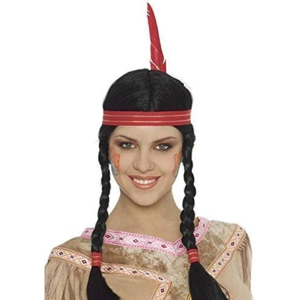 Tüylü Örgülü Hint Peruğu Kızılderili Peruğu - Resim 2