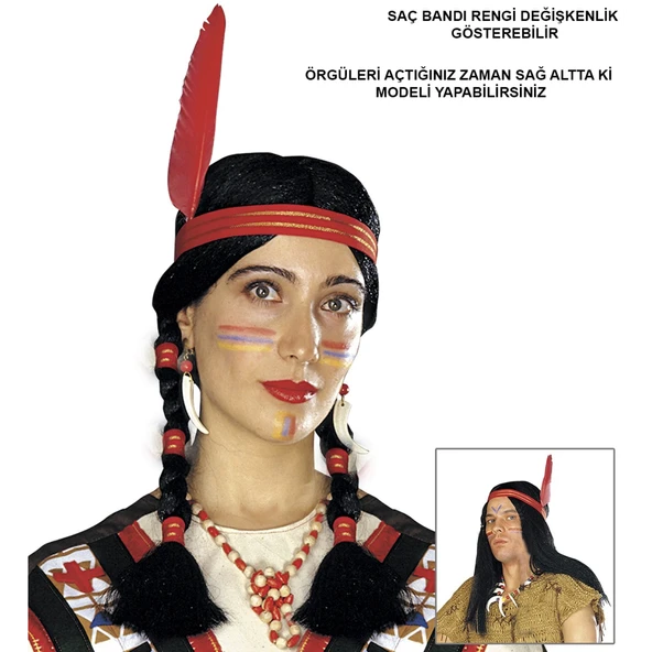 Tüylü Örgülü Hint Peruğu Kızılderili Peruğu ürün görseli 1