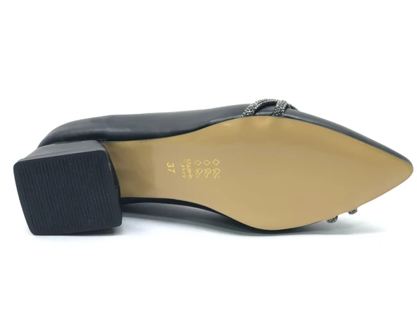 Mehtap Şerit Burgu Taş Detaylı Kısa Topuklu Kadın Babet Ayakkabı - Resim 7