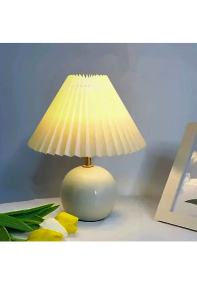 Alvina Aydınlatma Vintage Pileli Seramik Yeşil Komidin Yatak, Oturma, Çocuk Odası Çalışma Masası ve Gece Lambası - 2