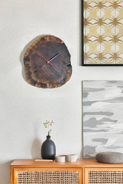 Celestia Doğal Ağaç Kütük Dilim El Yapımı Ahşap Duvar Saati Rustik ve Şık Dekor Zeytin Ağacı İskandinav ürün görseli 1