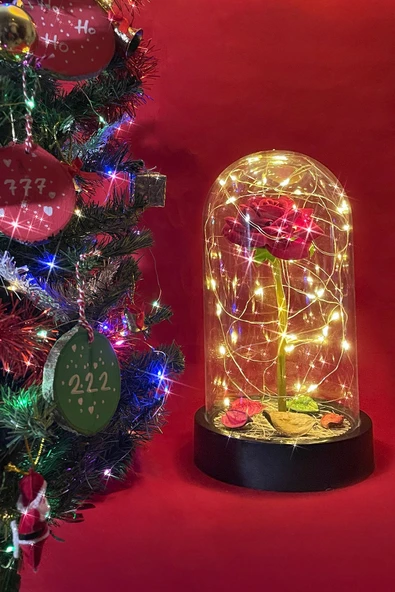 Celestia Sevgiliye Hediye Kırmızı Gül Led Aşk Fanusu Lamba Usb'li Yapay Çiçek Dekoratif Aydınlatma Hediyelik - Resim 3