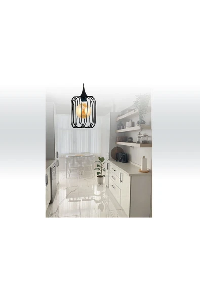 Alvina Aydınlatma Pelin Tekli (CAMSIZ) Siyah Avize