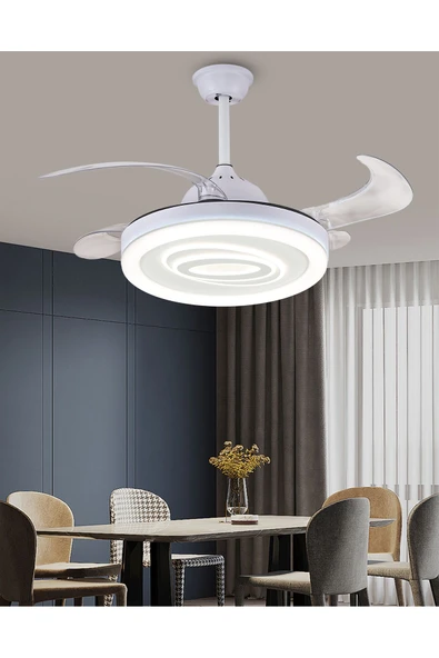 Alvina Aydınlatma Tavan Vantilatörü Aydınlatmalı Gizli Kanat Pervaneli Kumandalı Açılır-kapanır Kanat 3 Işık Rengi-10