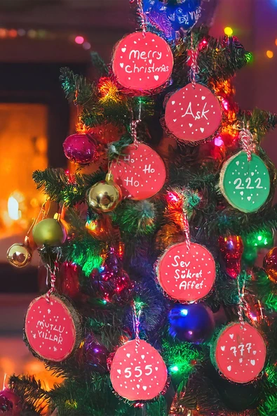 Celestia Manifest "sev Şükret Affet" El Yapımı Ahşap Baskısı Duvar Süsü Dekoratif Doğal Rustik Cafe Hediyelik - 2