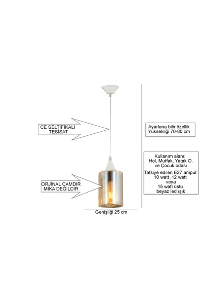 Alvina Aydınlatma Sarkıt Lara Beyaz Tekli (BAL CAMLI) (KURULU BİTMİŞ) Avize - 4