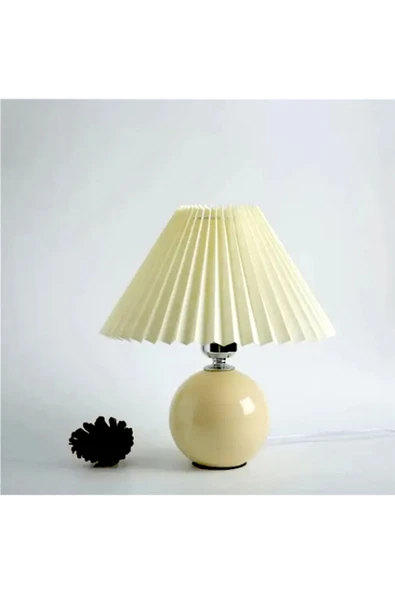 Alvina Aydınlatma Vintage Pileli Seramik Krem Komidin Yatak, Oturma, Çocuk Odası Çalışma Masası ve Gece Lambası - 2