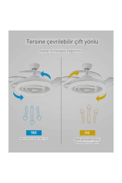 Alvina Aydınlatma Tavan Vantilatörü Aydınlatmalı Gizli Pervaneli Kumandalı Açılır-kapanır Kanat 3 Işık Rengi-02 - 4