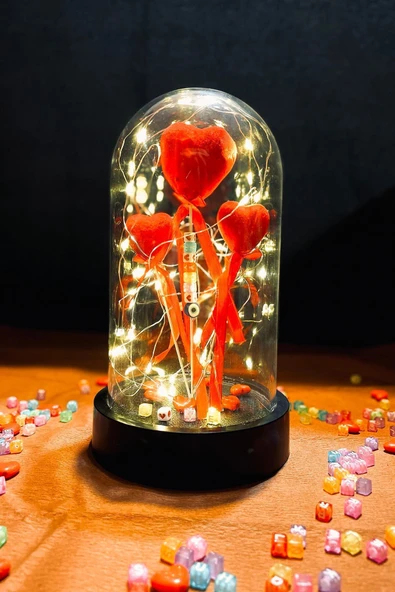 Celestia Anneler Gününe Özel Üçlü Kalp Peri Ledli Sevgi Fanusu Lamba Usb'li Yapay Çiçek Dekoratif Hediyelik - Resim 2