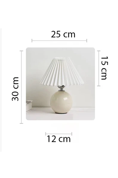 Alvina Aydınlatma Vintage Pileli Seramik Beyaz Komidin Yatak, Oturma, Çocuk Odası Çalışma Masası ve Gece Lambası - 3