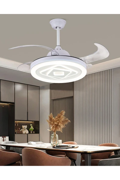 Alvina Aydınlatma Tavan Vantilatörü Aydınlatmalı Gizli Kanat Pervaneli Kumandalı Açılır-kapanır Kanat 3 Işık Rengi-11