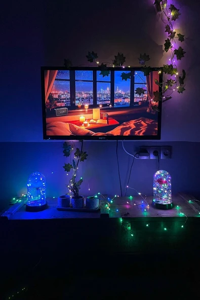 Celestia Anneler Gününe Özel Kırmızı Gül Rgb Fanus Lamba Usb'li Yapay Çiçek Dekoratif Aydınlatma Hediyelik - 4