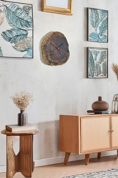 Celestia Doğal Ağaç Kütük Dilim El Yapımı Ahşap Duvar Saati Rustik ve Şık Dekor Zeytin Ağacı İskandinav - Resim 3