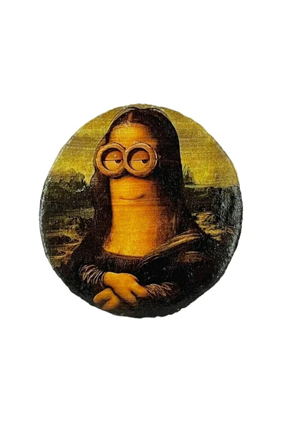 Celestia Mona Minion El Yapımı Ahşap Baskısı Duvar Süsü Dekoratif Doğal Rustik Cafe Süsü Hediyelik