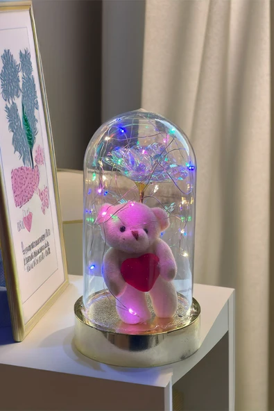 Celestia Anneler Gününe Özel Galaxy Rose Yapay Gül Ayıcıklı Fanus Lamba USB Yapay Çiçek Dekoratif Hediyelik ürün görseli 1