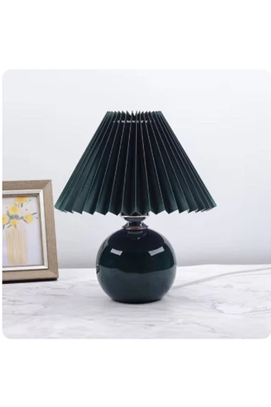 Alvina Aydınlatma Vintage Pileli Seramik Siyah Komidin Yatak, Oturma, Çocuk Odası Çalışma Masası ve Gece Lambası - 2