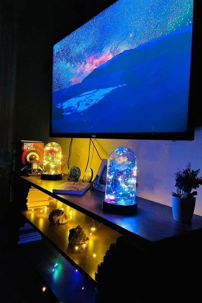 Celestia Anneler Gününe Özel Kırmızı Gül Rgb Fanus Lamba Usb'li Yapay Çiçek Dekoratif Aydınlatma Hediyelik - 6