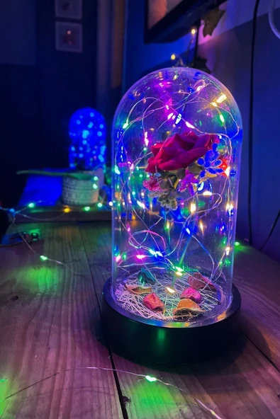 Celestia Anneler Gününe Özel Kırmızı Gül Rgb Fanus Lamba Usb'li Yapay Çiçek Dekoratif Aydınlatma Hediyelik - 3