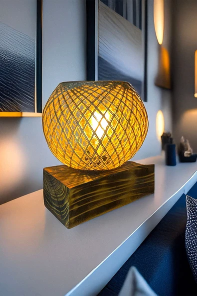 Celestia Ahşap Kaide Masa Lambası, Minimalist Gece Lambası, Endüstriyel Tasarım, Dekoratif Abajur Aydınlatma ürün görseli 1