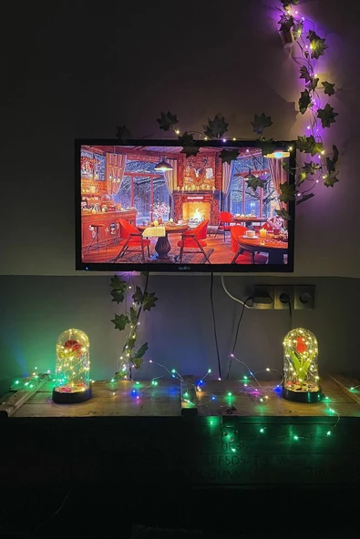 Celestia Anneler Gününe Özel Kırmızı Gül Ledli Fanus Lamba Usb'li Yapay Çiçek Dekoratif Aydınlatma Hediyelik - 7