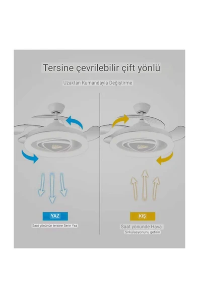 Alvina Aydınlatma Tavan Vantilatörü Aydınlatmalı Gizli Kanat Pervaneli Kumandalı Açılır-kapanır Kanat 3 Işık Rengi-11 - 4