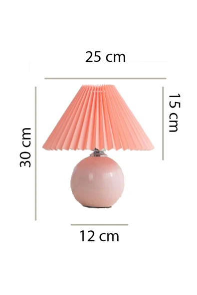 Alvina Aydınlatma Vintage Pileli Seramik Pembe Komidin Yatak, Oturma, Çocuk Odası Çalışma Masası ve Gece Lambası - 5