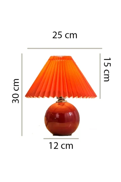 Alvina Aydınlatma Vintage Pileli Seramik Kırmızı Komidin Yatak, Oturma, Çocuk Odası Çalışma Masası ve Gece Lambası - 3