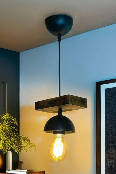 Celestia Tekli Minimal Rustik Ahşap Avize El Yapımı Bohem Doğal Ahşap Tasarım İskandinav Dekor Lamba Sarkıt ürün görseli 1