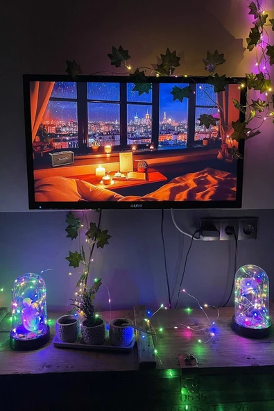 Celestia Anneler Gününe Özel Beyaz Gül Rgb Fanus Lamba Usb'li Yapay Çiçek Dekoratif Aydınlatma Hediyelik - Resim 4