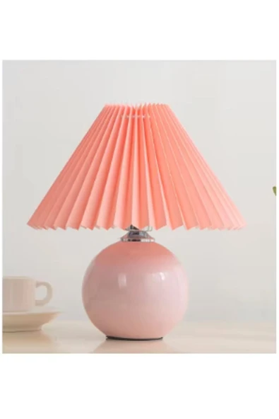 Alvina Aydınlatma Vintage Pileli Seramik Pembe Komidin Yatak, Oturma, Çocuk Odası Çalışma Masası ve Gece Lambası - 3