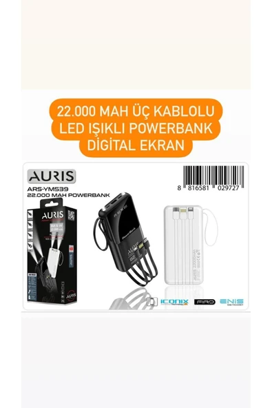 teras home 22.000 MAH 3 KAPLOLU DİGİTAL EKRAN LED IŞIKLI POWERBANK