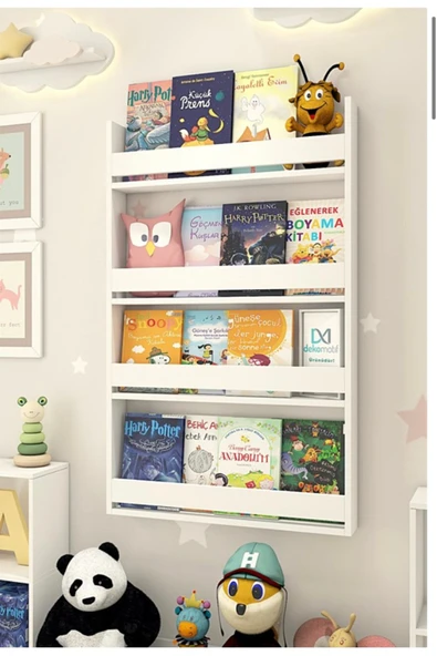 CTN PAZARLAMA Dekomotif Montessori Çocuk Odası Eğitici Kitaplık 4 Raflı Beyaz Kitaplık60x120 - 2