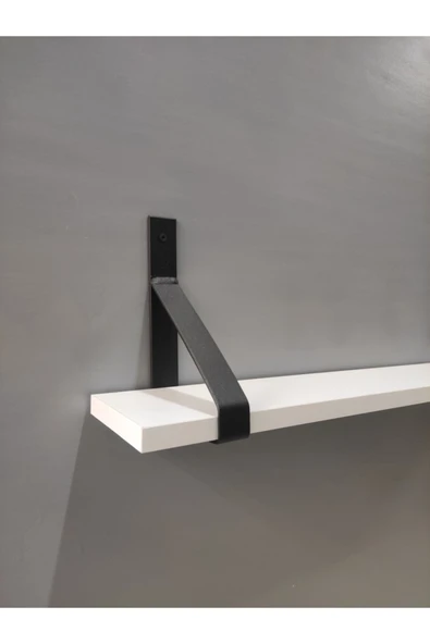 GuFT V Model Dekoratif Mat Siyah Metal Ayaklı Beyaz Ahşap Raf / Kitaplık (70cmx12cm) - 3