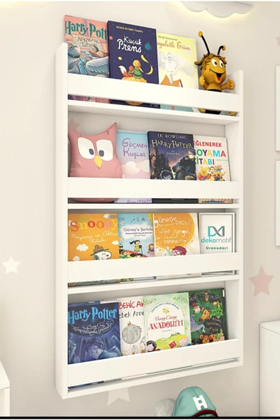 CTN PAZARLAMA Dekomotif Montessori Çocuk Odası Eğitici Kitaplık 4 Raflı Beyaz Kitaplık60x120 - 3