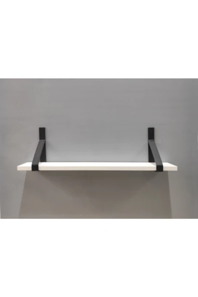 GuFT V Model Dekoratif Mat Siyah Metal Ayaklı Beyaz Ahşap Raf / Kitaplık (70cmx12cm)