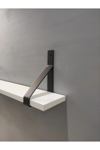 GuFT V Model Dekoratif Mat Siyah Metal Ayaklı Beyaz Ahşap Raf / Kitaplık (70cmx12cm) - 2