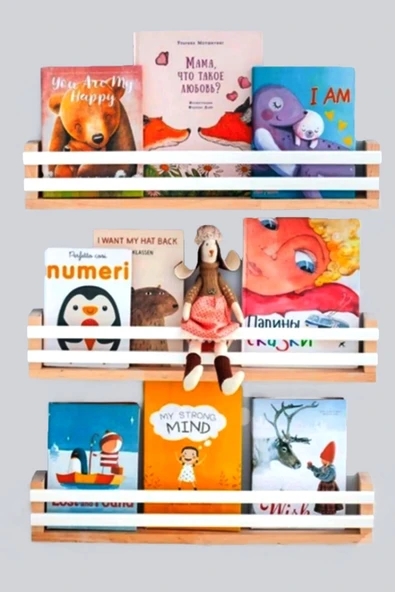 BUNDLE 3'lü, Beyaz Ahşap Raf, Kitaplık, 40 cm Dergilik, Çift Beyaz Çıtalı 1. Sınıf Çam Ağacı Kullanılmıştır