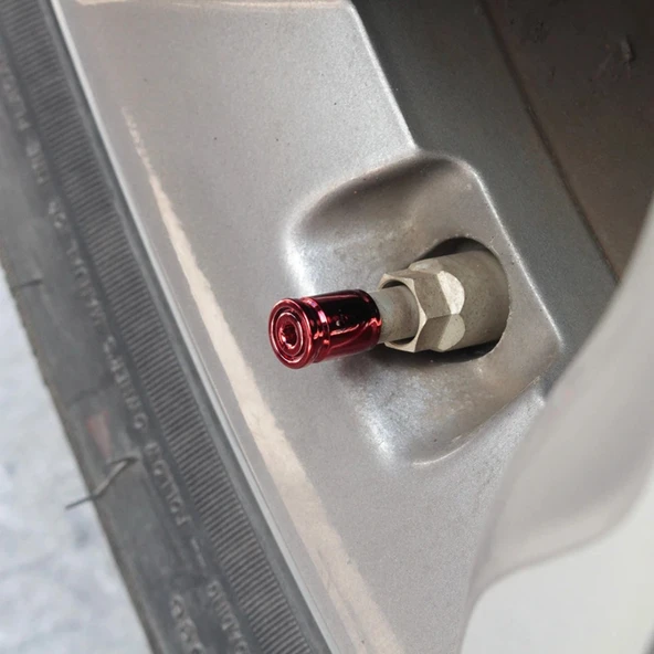 Kırmızı Otomobil Araba Motosiklet 4'lü Sibop Kapak Seti Anahtar Sıkmalı Alüminyum - 2