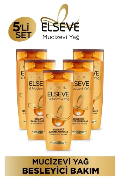 Elseve Şampuan 360 ml 6 Mucizevi Yağ X 5 Adet