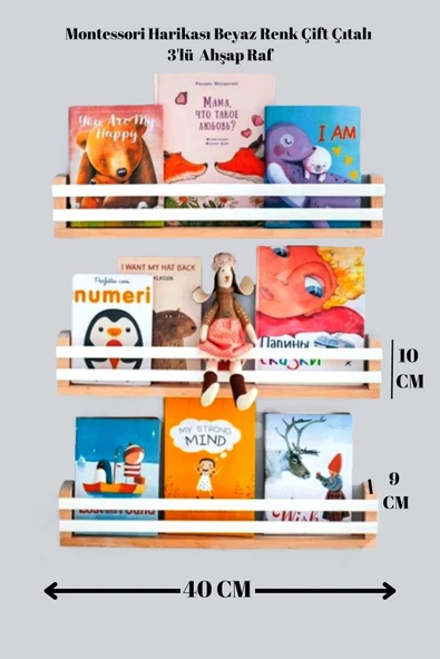 BUNDLE 3'lü, Beyaz Ahşap Raf, Kitaplık, 40 cm Dergilik, Çift Beyaz Çıtalı 1. Sınıf Çam Ağacı Kullanılmıştır - 2