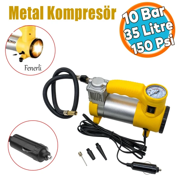 Hava Kompresörü Metal 150 Psı 12V Araç Tipi Çakmaklık Araba Bisiklet Teker Lastik Şambrel Top Şişirme