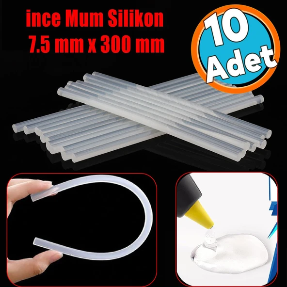 10 ADET İnce Mum Silikon 7.5 mm Uzunluk 30 cm Çubuk Sıcak Silikon Hobi Eşya Maket Yapıştırma Silikon ürün görseli